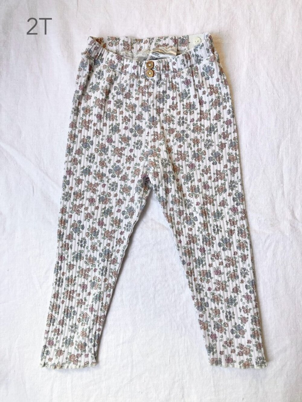 🪴5/$30 H&M 2T Toddler Floral Lettuce Hem Ribbed Leggings Cottagecore Fall